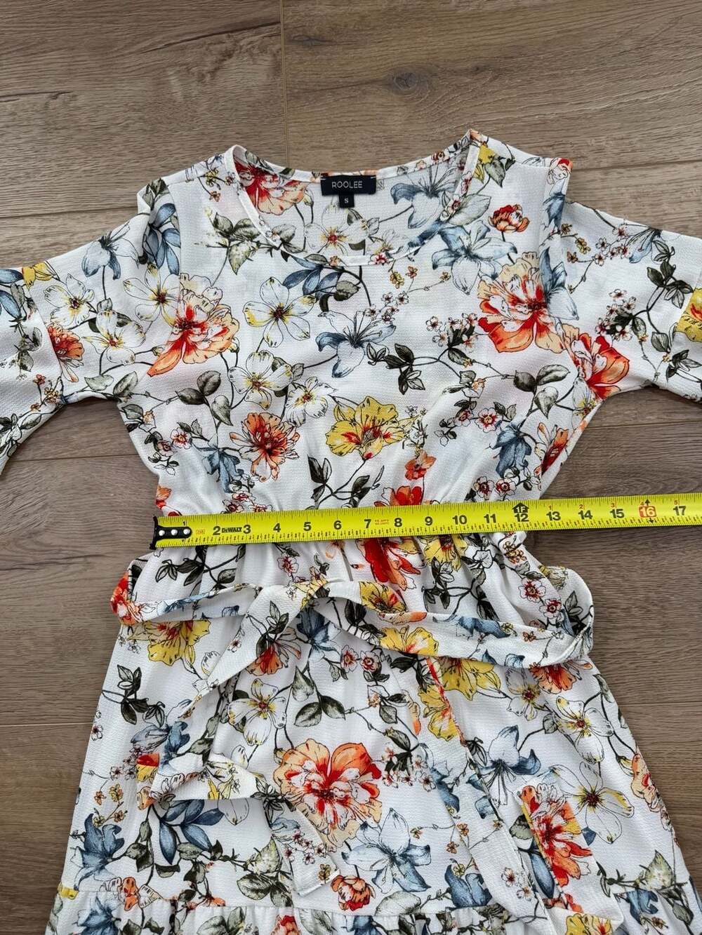 Roolee Floral Tiered Maxi Dress Belted White Boho Lined Size Small - Picture 11 of 13